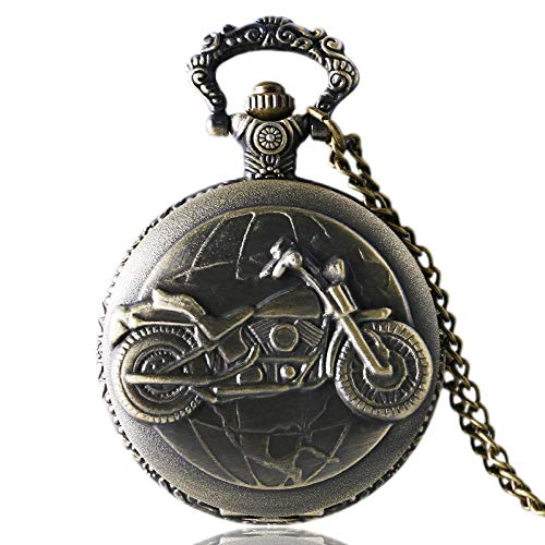 Reloj de bolsillo de moto clásica para regalo de hombre con collar colgante de bronce 2