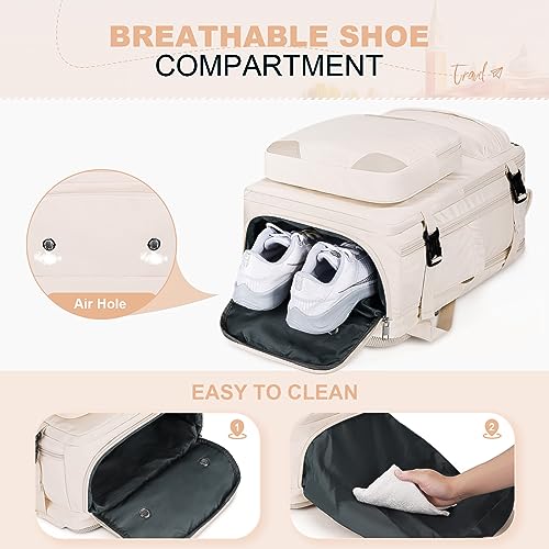 Image of Maelstrom Travel Backpack for Women Men,30L Waterproof Laptop Backpack Fits 17-Inch Laptop, Gift for School Work Backpack with Detachable Crossbody Bag & Shoe Compartment(Beige, Large-Upgrade)