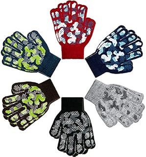 6 Pairs Boys Girls Magic Stretch Gripper Gloves Winter Knitted Full Finger Gloves for 4-8 Years Old Kids, 6 Styles