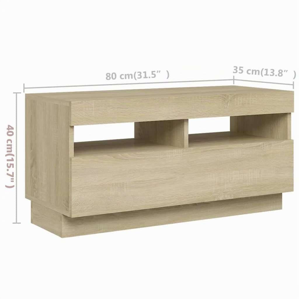 FIRBNUS Mueble TV Madera con Luces LED para Salón, Color Roble Sonoma, 260x35x40 cm, Moderno