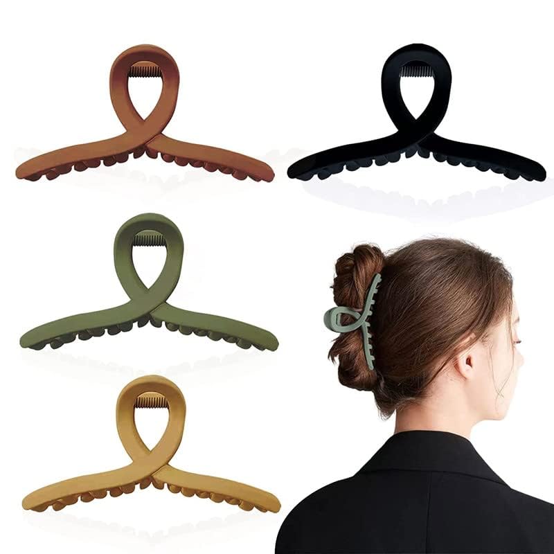 Image of Set of 4 Matte Finish Cross-Loop Hair Claw Clips for Women - Unique Design, Durable Grip, Cross Loop Hair Claw Clips Multicolor Hair Accessories