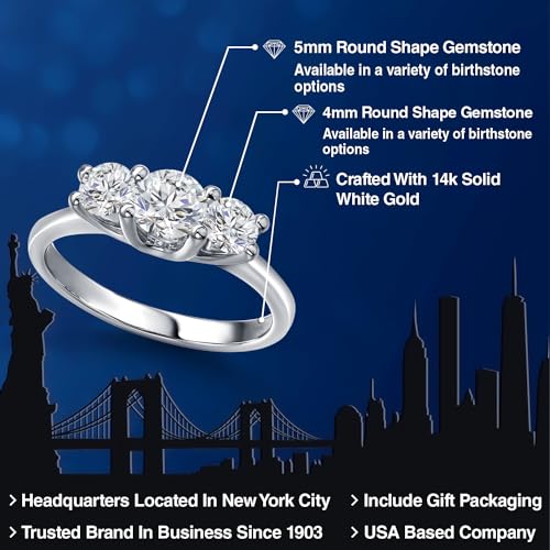 Gem Stone King 1.04 Cttw 14K White Gold White Lab Grown Diamond 3-Stone Engagement Ring | Round 5MM and 4MM | Three Stone Wedding Anniversary Promise Ring For Women2