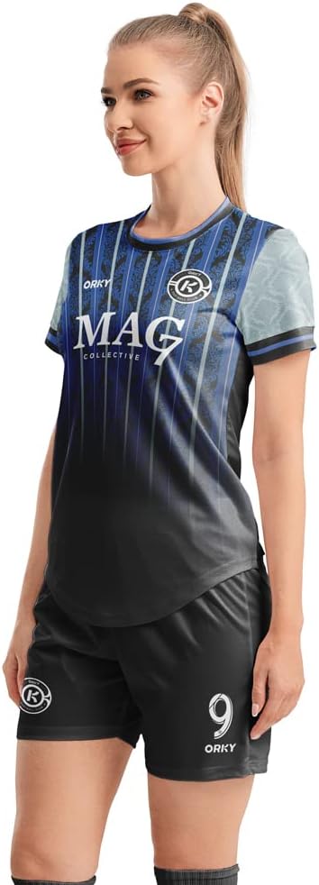 ORKY Customize Soccer Jersey, Women Sublimation Futbol Shirt Short Set, Breathable Personalize Team Outfit Glory