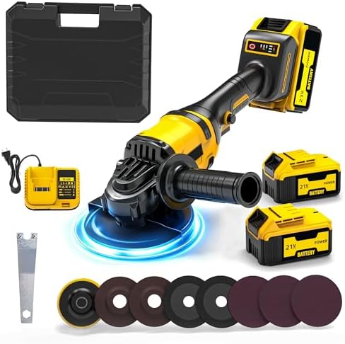 Cordless Angle Grinder: Brushless Angle Grinder with 2X Batteries＆Charger, Power Angle Grinders for Cutting, Rust Removal, Grinding, and Polishing