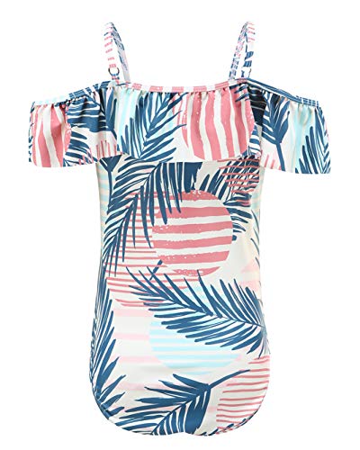 Big Girls Off Shoulder Swimsuits One Piece Bathing Suit Kids Hawaiian Floral Swimwear Palm Leaf Size 14/12-14 #TOP1