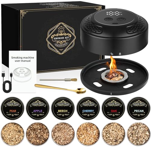 Electric Whiskey Smoker Kit - Rechargeable Cocktail Smoker with Built-in Lighter & 6 Wood Chips | Ideal Gift for Men, Dad, Husband