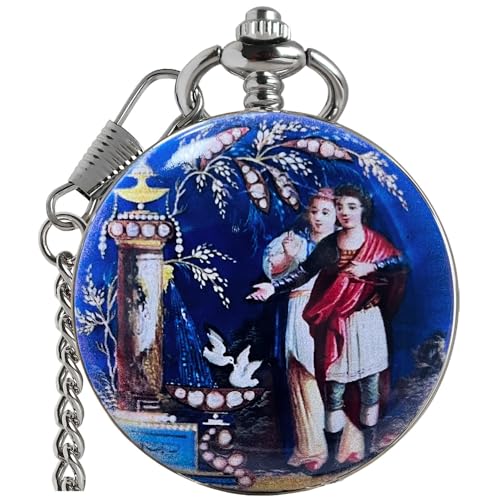 Image of VIGOROSO Vintage Floral Bird Manual Mechanical Pocket Watch for Men & Women - Elegant Wind Up Pocket Watches Skeleton with Chain & Gift Box