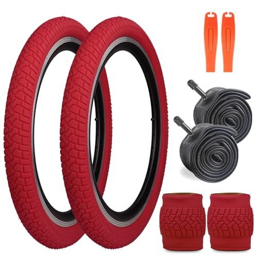WEEROCK Colorful Bike Tire 20 Inch Tires 2 Pack 20 x 2.125(57-406 with Inner Tubes, Folding Bead Replacement Tyre for 20" Bicycles, MTB, Mountain Bike, BMX, Red