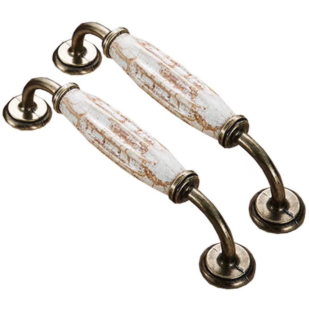 Mnghayyr Style D Ceramic Cabinet Knobs, Decorative Drawer & Door Ha Ceramic Antique Door Pull Handles For Kitchen Drawer Cabinet, 2 Pcs, 128Mm Hole Centers(Style D)
