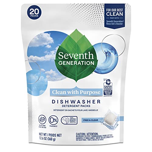 Image of Seventh Generation Dishwasher Detergent Pods, Blasts Away Stuck-On Food, Free & Clear, 20 Pods