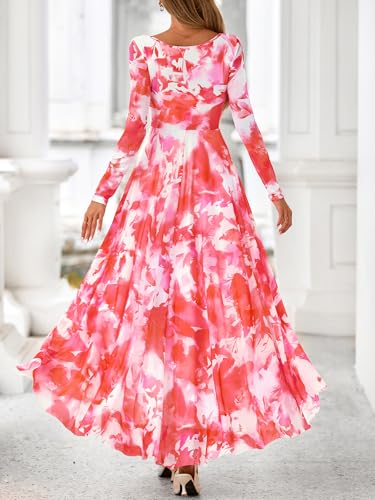 BTFBM Women Maxi Dress Fall 2025 Fashion Elegant Long Sleeve Square Neck Floral Print Party Club Wedding Guest Dresses