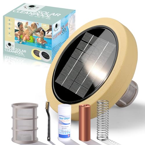 Bsteciar Ionizador Solar para Piscinas Acima do Solo, Limpador de Piscina Flutuante de Cobre, Até 40.000 Galões, Limpador de Água para Piscinas Enterradas E Spas (Amarelo)