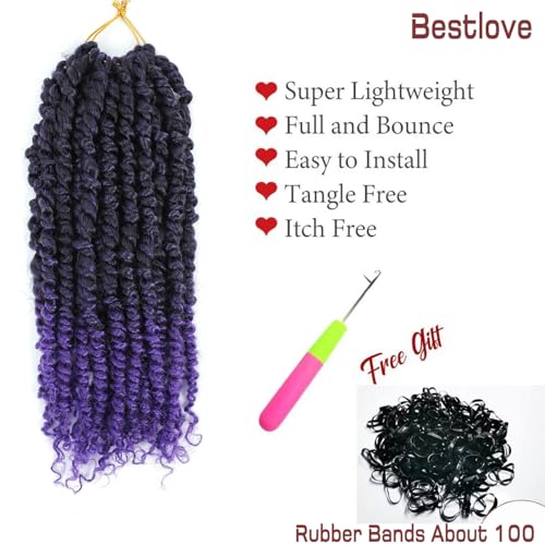 Bestlove Passion Twist Curly Crochet Braids Braiding Hair 10in T1B/Purple — view 3