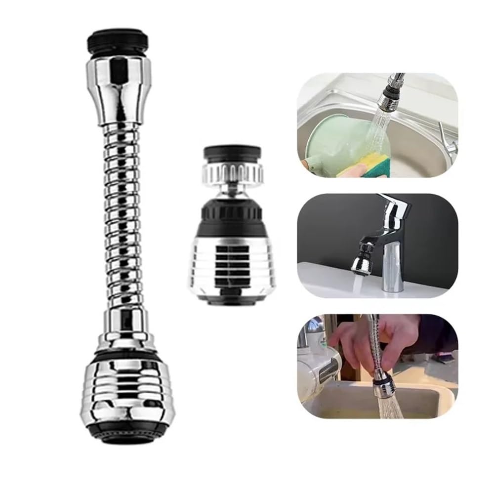 Boquilla para Grifo de Fregadero de Cocina con Extensor Ajustable de 360 Grados, Tubo de extensión para Ahorrar Agua y Filtro para baño (Estilo Largo - 5 Piezas).