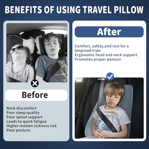 Image of 2PCS Travel Pillow,Car Pillow on Road Trip,Pink+Blue