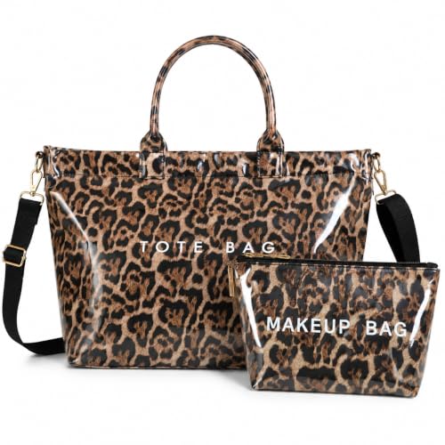 Image of GISMTR Large PVC Tote Bag for Women Letters Print Handbags Kraft Paper Shoulder Bag for Work Travel