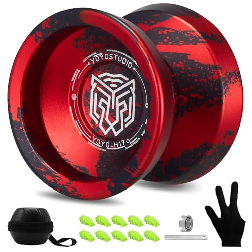 YOYOSTUDIO Yoyo Professional Responsive Yoyo H17, Dual Purpose Metal Yoyos for Kids Beginner, Unresponsive Yo yo Bearing for Adults with Removal Bearing Tool, 10 String, Case & Glove (Black