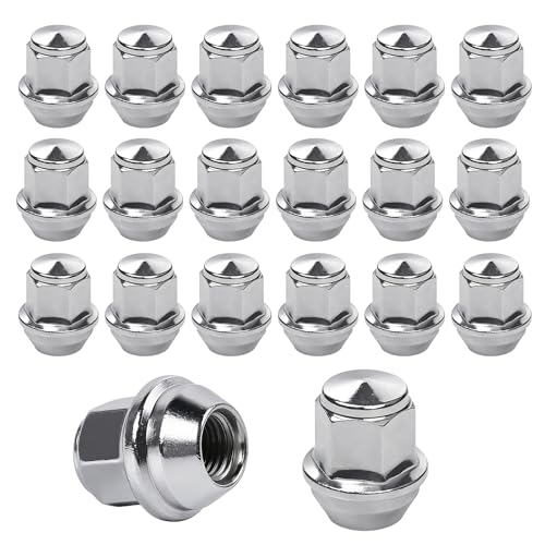 GOEDCH Lot de 20 écrous de roue chromés M12 x 1,5 : écrous de roue en chrome monobloc de style original, capuchons fermés coniques compatibles avec la...