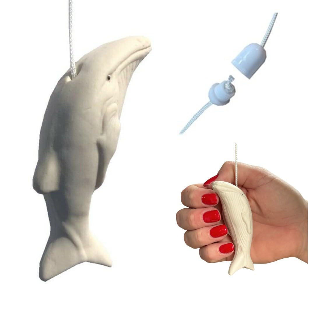 Lowgy Ceramic Sealife Light Pull with Choice of Cord Colour and Connector - Marine Pull Cord for Bathroom (Ivory/White Whale)