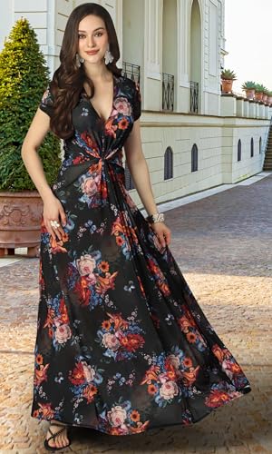 Image of KOH KOH Womens Long Flowy Cap Sleeve Empire Waist Cocktail Maxi Dress Gown