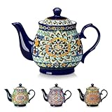 vancasso SIMI Théière Bohème en Porcelaine 840 ml, Résistante à la Chaleur avec Bec Anti Goutte, Theiere pour Thé en Vrac et Infusions, Compatible Lave Vaisselle et Micro ondes