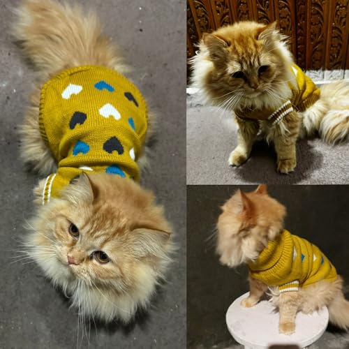 Image of Lulala Turtleneck Dog Sweater - Winter Coat Apparel Classic Cable Knit Clothes with Leash Hole for Cold Weather, Ideal Gift for Pet in New Year (Yellow, 8 Inch)