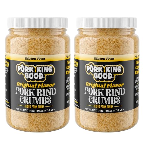 Pork King Good - Pork Rind Breadcrumbs - 2 Pack! Keto Friendly, Paleo, Gluten-Free, Sugar Free, Zero Carb Panko Substitute (Two 12 Oz Jars) (Original, 2 Pack)