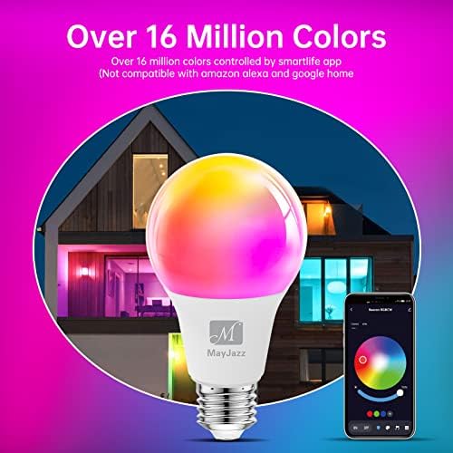 RGB Colour Changing LED Light Bulb, Smart Light Bulb Blutooth, Controlled by APP Beacon Blutooth Connection, 9W Dimmable 2700K - 6500K LED Bulbs E27, Timing, Musical Rhythm - 2 Pack
