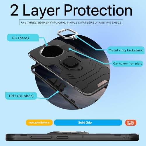Image of Pikkme Realme 11 Pro /Pro Plus 5G Back Cover | D5 Tough Armor Bumper | 360 Protection Case | Ring Holder Stand Case for Realme 11 Pro /Pro Plus 5G (Black)