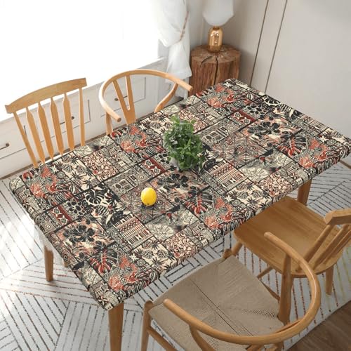 Nappe extensible 152 cm blanche style ethnique pour table rectangle de jardin