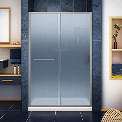 DreamLine Infinity-Z 36 in. D x 48 in. W x 74 3/4 in. H Frosted Sliding Shower Door in Brushed Nickel, Center Drain Biscuit Base, DL-6975C-22-04F #1