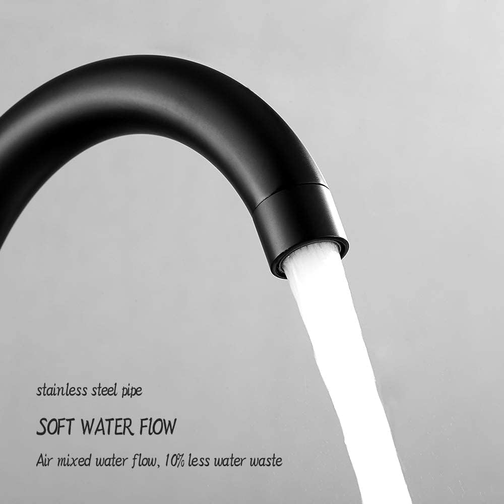 Black 2 Hole 360° Swivel Spout Dual Lever Sink Mixer Tap - Deck Mounted Kitchen Faucet with UK Standard Fittings - Image 4