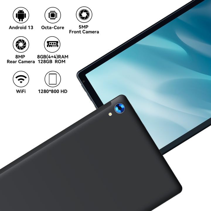 Miniatura 2 de Tablet 10.1 pulgadas Android 13 Octa-core con 8 (4+4) GB+128GB Tabletas, 5MP+8MP Cámara, Bluetooth 5.0 Tablet PC (negro)