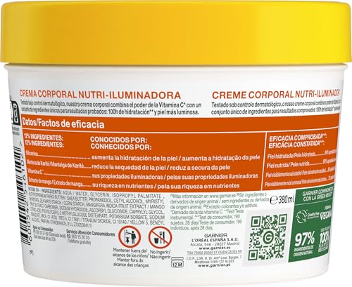 Garnier Bodyfood Crema Corporal Nutri-Hidratante Mango, 380ml