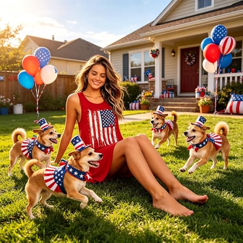 Image of Roshop Womens Juneteenth Flag Sleeveless Dress 4th of July Patriotic Swing Sundress with Pockets