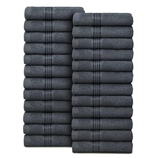 BELIZZI HOME - Toallitas de algodón ultra suaves, contiene 24 paños faciales de 12 x 12 pulgadas, ideales para uso diario, toallas faciales compactas y ligeras, multiusos - Gris carbón