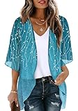 OFEEFAN Boho Tops for Women Beach Fashion Summer Outfits Lightweight Cardigans Loose Fit Blue Striped XL