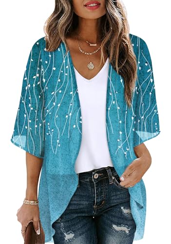 OFEEFAN Boho Tops for Women Beach Fashion Summer Outfits Lightweight Cardigans Loose Fit Blue Striped XL
