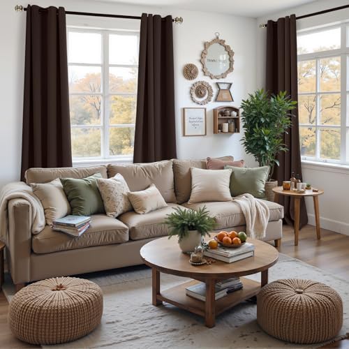 Image of YoungsTex Brown Blackout Curtains 90 Inches Length - Thermal Insulated Drapes with Grommet Room Darkening Window Treatments for Living Room Bedroom, 2 Panels, 52 x 90 Inch