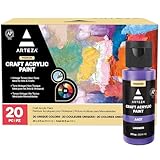 ARTEZA Craft Acrylic Paint Set, Set of 20 Vintage Tones Acrylic Craft Paint, Artist Paints Art Supplies for Glass, Wood, Ceramics, Fabrics, Leather