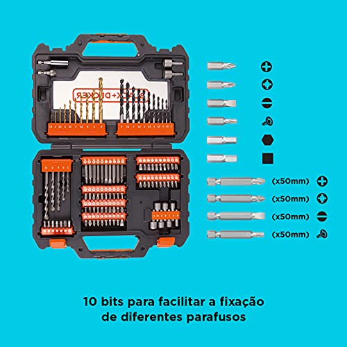 Black Decker Kit de Broca para Furar e Parafusar, Maleta com 104 Peças, Ideal para Furadeira e Paraf