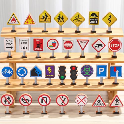 Image of Blosssound Wooden Toys Set for Preschool Classroom - Multicultural Career People Blocks Educational Wooden Play for Kids Learning Toys Play Games Activity Supplies(32 Pcs,Traffic Signals)