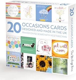The Heritage Press 20 Mixed Occasions Cards for Family and Friends, Eco-friendly - Get well Soon, New Home, New Baby, Thank You, Thinking of You, Good Luck - Size 150x150mm - Pack of 20