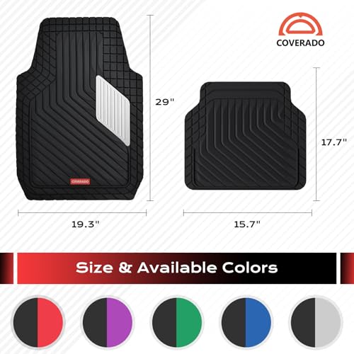 Image of Coverado Car Floor Mats Full Set - Heavy-Duty PVC Floor Mats with Silver Metallic Heel Pad, All-Weather Protection for Front & Rear, Non-Slip Backing, Easy-Clean Interior Liners