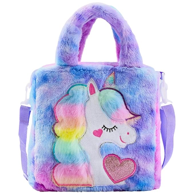 Image of Toy Imagine Unicorn Sling Bag for Kids Birthday Gift for Girls Crossbody Bag for kids with Soft Fur Finish Baby Toddler Handbag Cute Princess Purse Mini Sling Bag for 3-12 Year Girls Fashion Accessory
