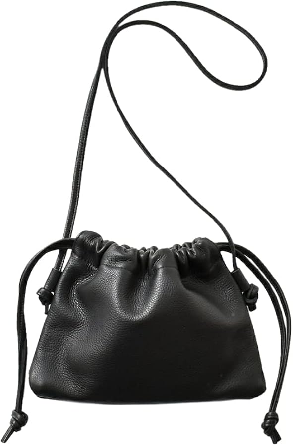 Amazon | [モルミルス] レザー巾着ショルダーバッグ one ブラック m