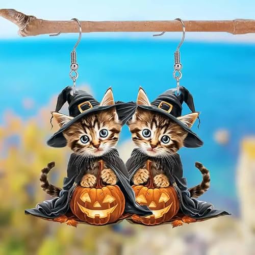 Witch on Broom Earrings, Halloween Earrings for Women Witch, 2d Acrylic Festival Dangle Jewelry Fun Gifts3