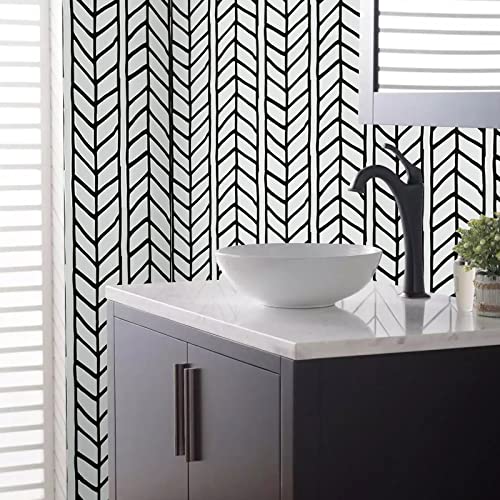 Black And White Peel And Stick Black Wallpaper Modern Stripe Geometric Stick Wallpaper 17.71 In X 393 In Removable Elf-Adhesive Wallpaper Decorative Vinyl Film For Bedroom Walls 3D Wall Panels #TOP10