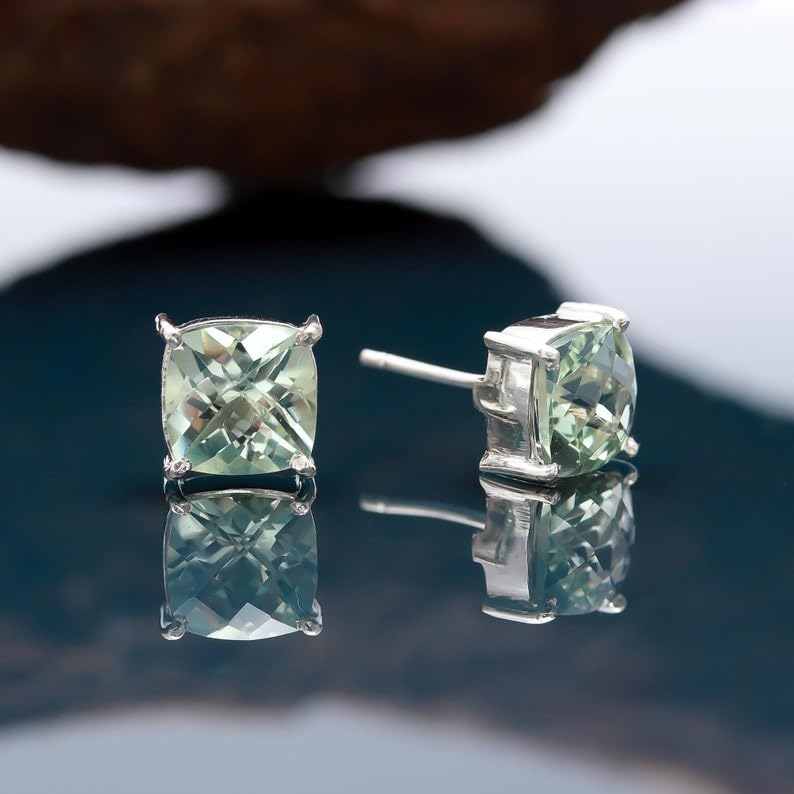 Améthyste verte puces d'oreilles anti-allergie en argent massif 925