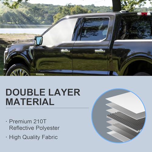 Image of Front Side Window Sun Shade for 2021-2025 Fo-rd F150 Accessories 2Dr 4Dr Pickup, Foldable Window Sunshade Sun Visor Protector for F150, Side Window Shades Sun Shield Blocks UV Rays Heat